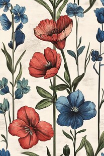 红蓝花卉图案精美壁纸