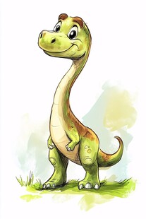 可爱长颈恐龙站立在草地