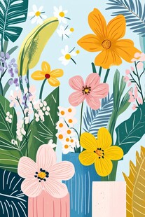 多彩花卉插画装点清新空间