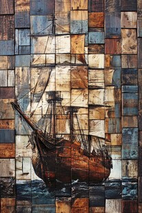马赛克拼图中的古老帆船