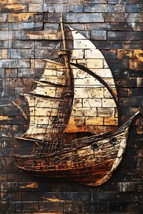 复古帆船墙面艺术装饰