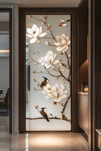 玉兰花鸟中式玄关装饰画