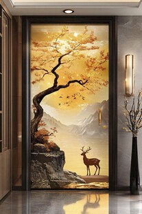玄关处的唯美金树鹿景图