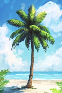 海边椰树 夏日清新风光