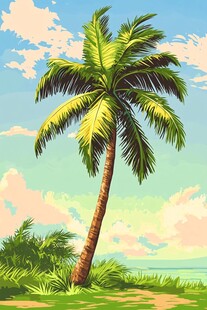 海边挺立的翠绿椰子树