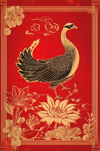 中式金纹丹顶鹤喜庆图