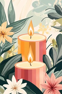 花卉环绕的浪漫双烛