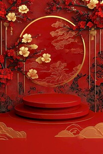 中式红金风典雅舞台背景