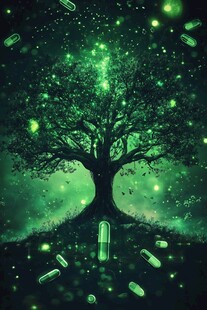 梦幻绿光生命树与胶囊