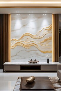 现代奢华客厅大理石电视墙