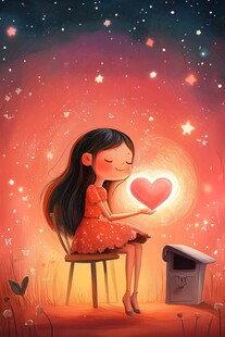 女孩夜坐捧心盼爱降临