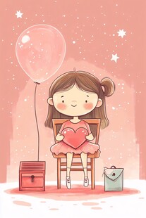 坐在椅子上的爱心小女孩