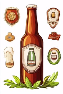啤酒瓶及周边装饰元素