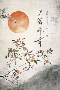 秋日花枝映圆月