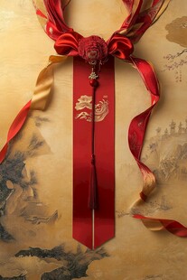 中式古典红飘带装饰挂件