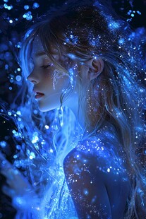 梦幻蓝调下的精灵少女