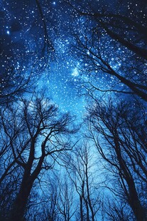 梦幻星空下的静谧树林