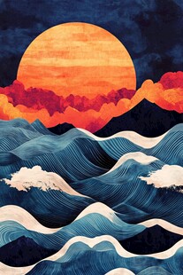 海上落日绘就壮美景观