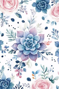 清新水彩风多肉花卉图案
