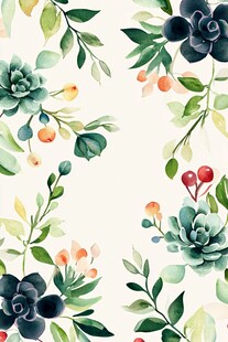 水彩风多肉绿植花卉图案