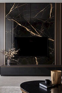 奢华黑金大理石电视背景墙