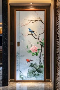中式花鸟艺术玻璃隔断