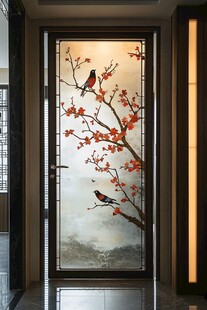 中式花鸟玻璃隔断艺术美