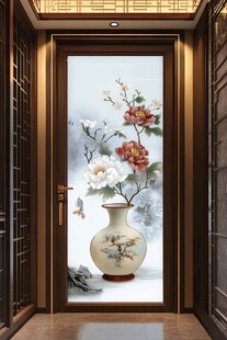 中式玄关牡丹花瓶装饰画