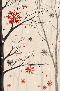 冬日雪花与树木装饰图案