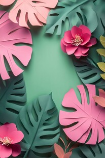 纸艺花卉绿植装饰背景