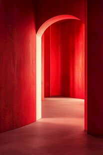 红色拱门通道的光影世界