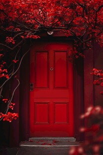 红门映红叶的静谧景致