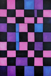 紫蓝黑几何方格抽象画作