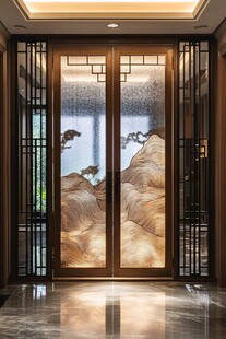 中式山水双开门室内景致