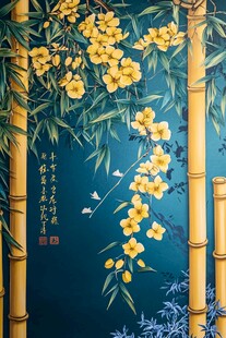 竹韵黄花中式典雅图景