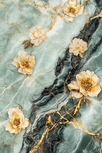 玉色大理石上的精致花卉