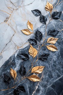 大理石上的金黑树叶装饰