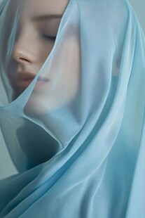 轻纱覆面的优雅女性形象