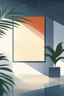 室内窗边绿植光影场景