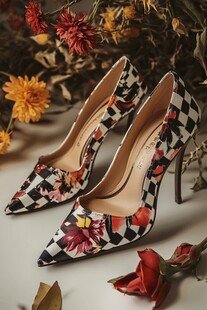时尚印花高跟鞋与花卉