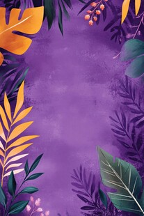 紫色背景的热带植物边框