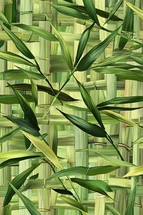 翠绿竹叶与竹杆纹理图案