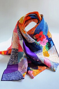 多彩拼花时尚女士丝绸围巾