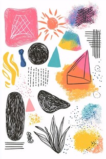 手绘多彩几何与自然元素