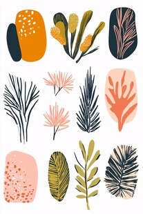 手绘风多彩植物元素集合