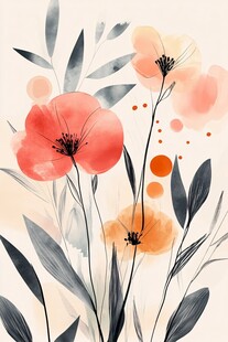 水墨风花卉插画艺术美