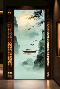 中式山水玄关装饰画意境美