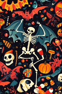 欢乐万圣节 骷髅与节日元素