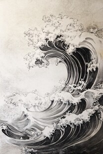 黑白巨浪艺术画