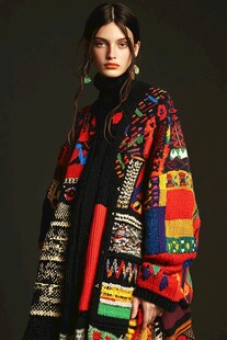 民族风拼贴图案时尚大衣